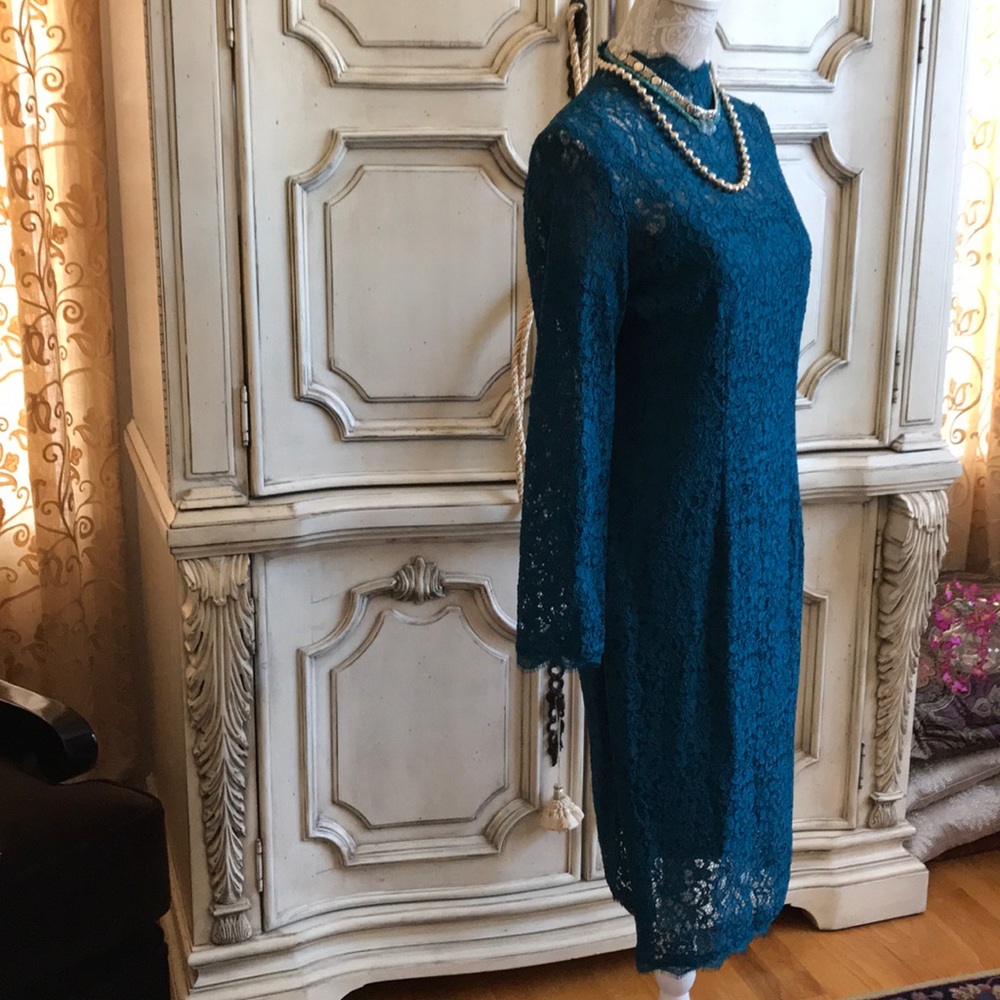 ADRIANNA PAPELL Teal Lace Dress SIZE 10 PETITE NWT - Picture 3 of 8